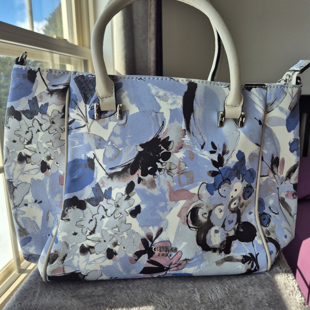 Guess Purple, Blue and White Floral Tote